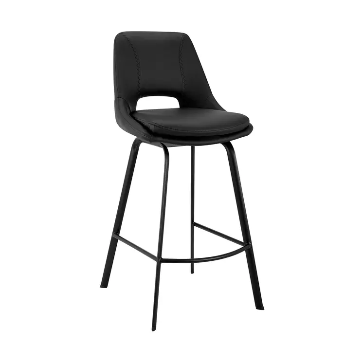 30" Black Faux Leather and Iron Bar Height Swivel Bar Chair