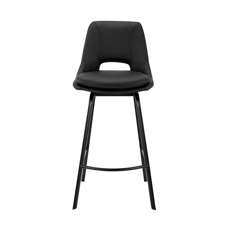 30" Black Faux Leather and Iron Bar Height Swivel Bar Chair