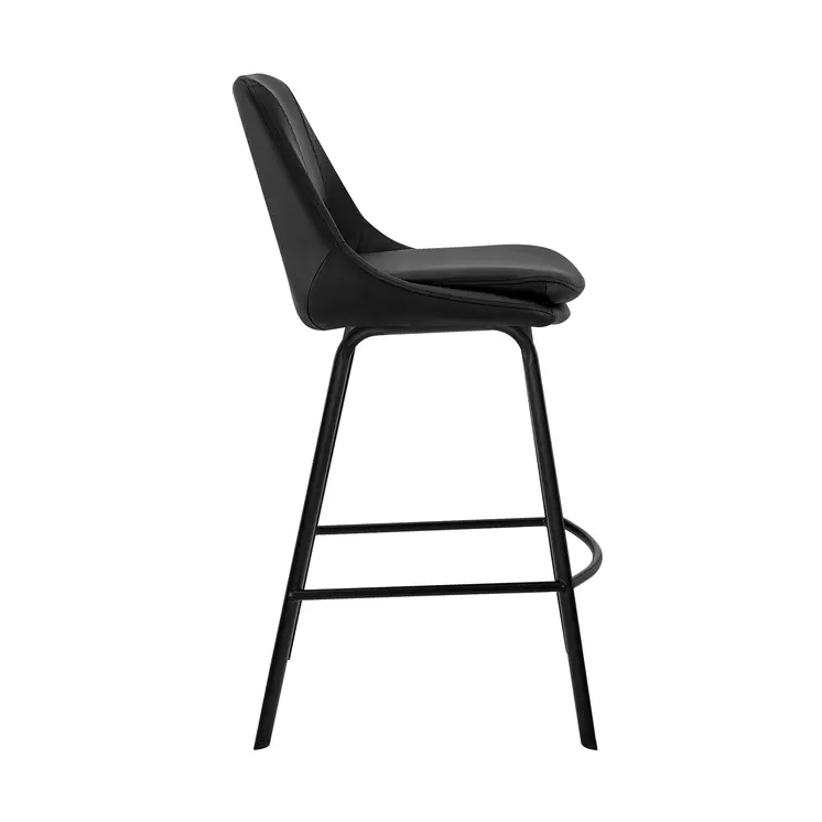 30" Black Faux Leather and Iron Bar Height Swivel Bar Chair