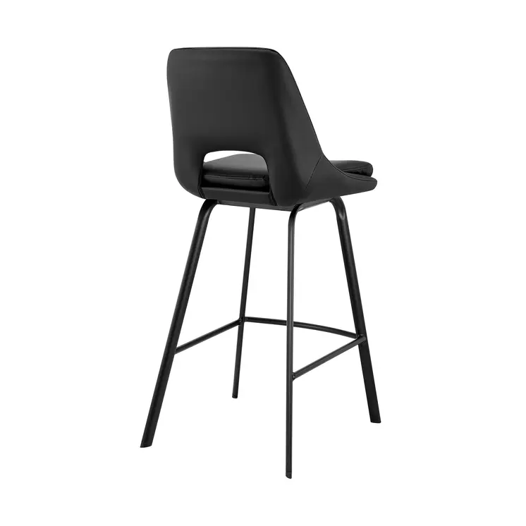30" Black Faux Leather and Iron Bar Height Swivel Bar Chair