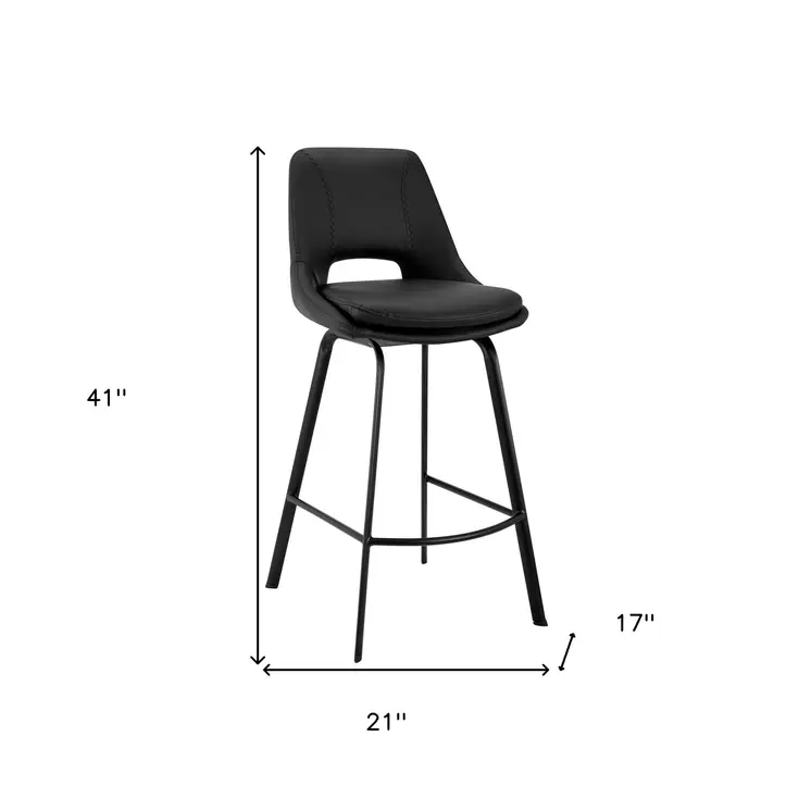 30" Black Faux Leather and Iron Bar Height Swivel Bar Chair