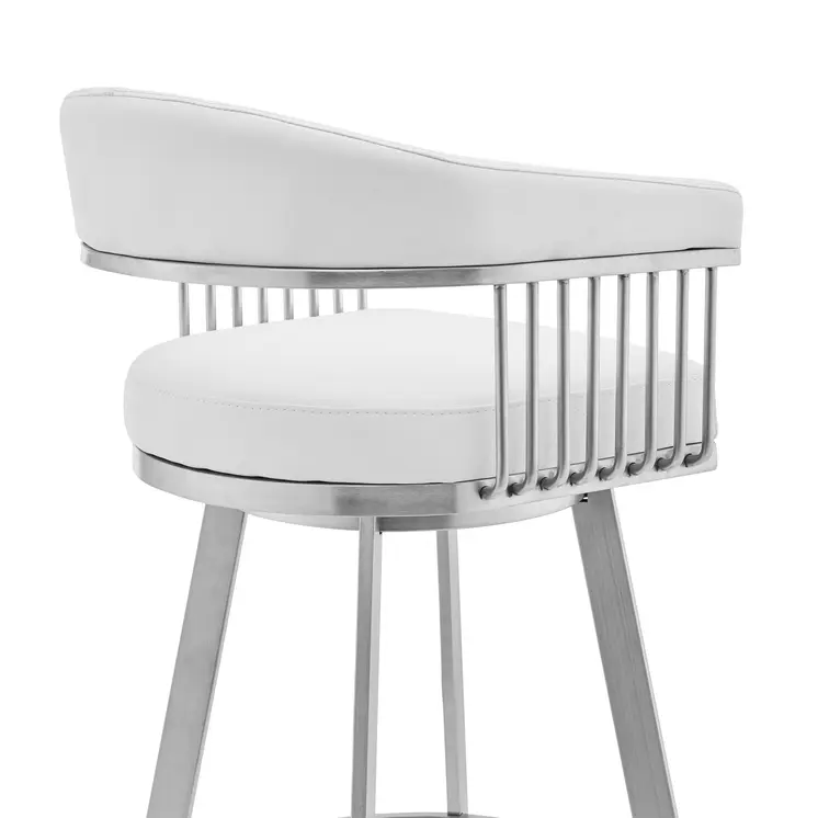 29" White And Silver Iron Swivel Low Back Bar Height Bar Chair