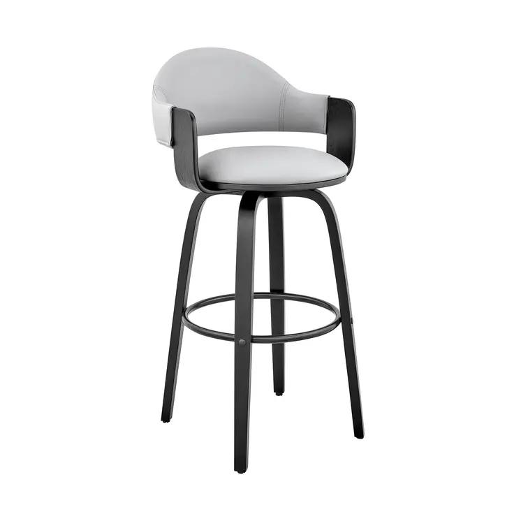30" Gray and Black Fabric and Iron Low Back Bar Height Swivel Bar Chair