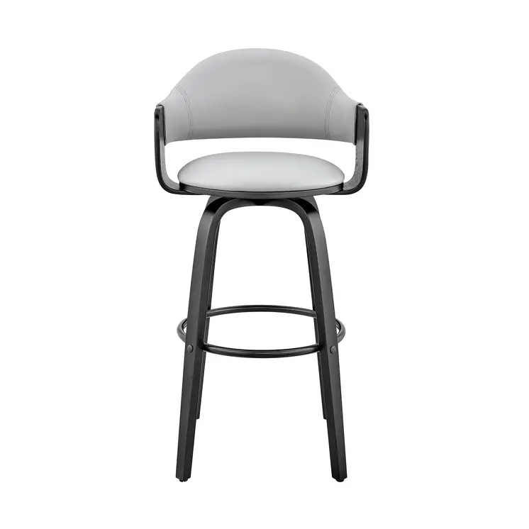 30" Gray and Black Fabric and Iron Low Back Bar Height Swivel Bar Chair