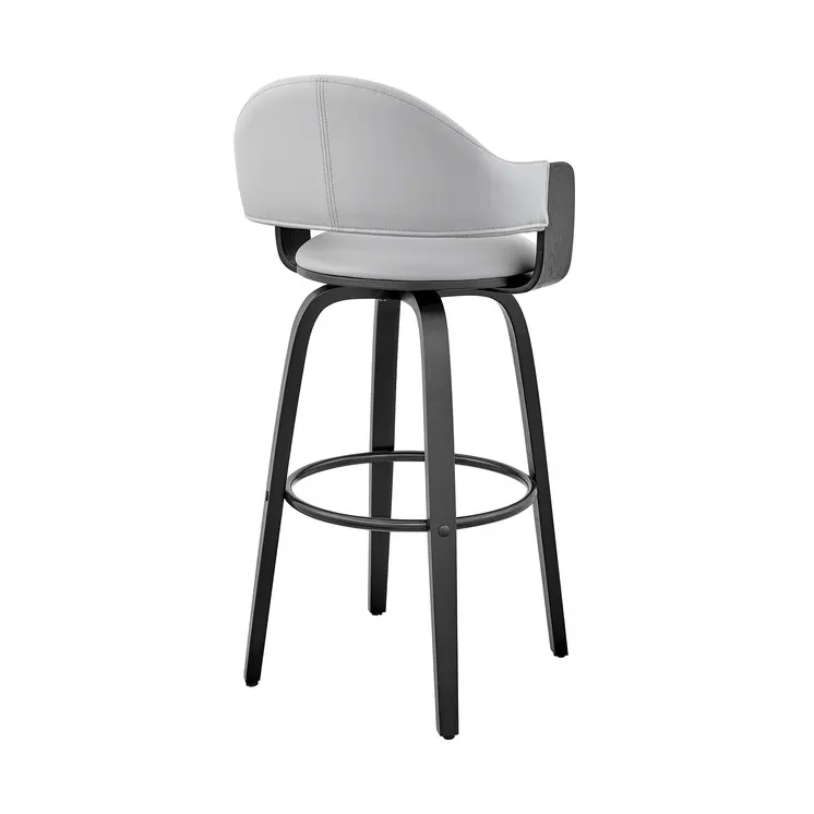 30" Gray and Black Fabric and Iron Low Back Bar Height Swivel Bar Chair