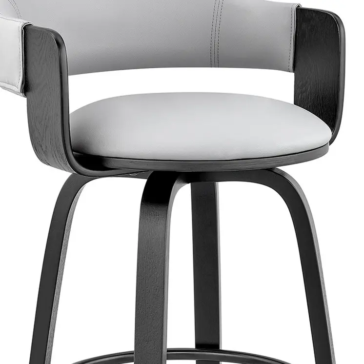 30" Gray and Black Fabric and Iron Low Back Bar Height Swivel Bar Chair