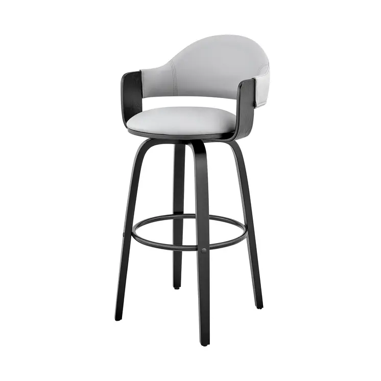 30" Gray and Black Fabric and Iron Low Back Bar Height Swivel Bar Chair