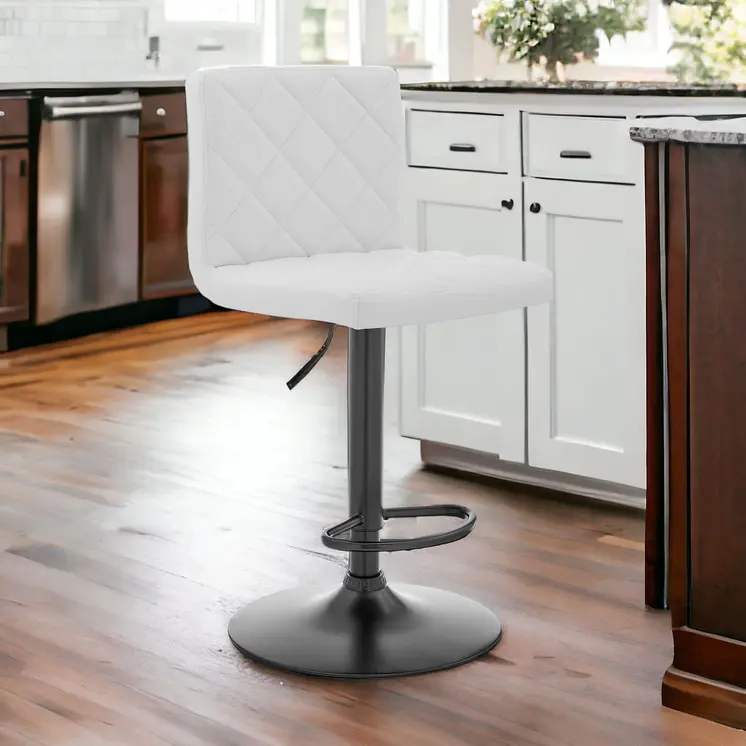 24" White And Black Iron Swivel Low Back Adjustable Height Bar Chair
