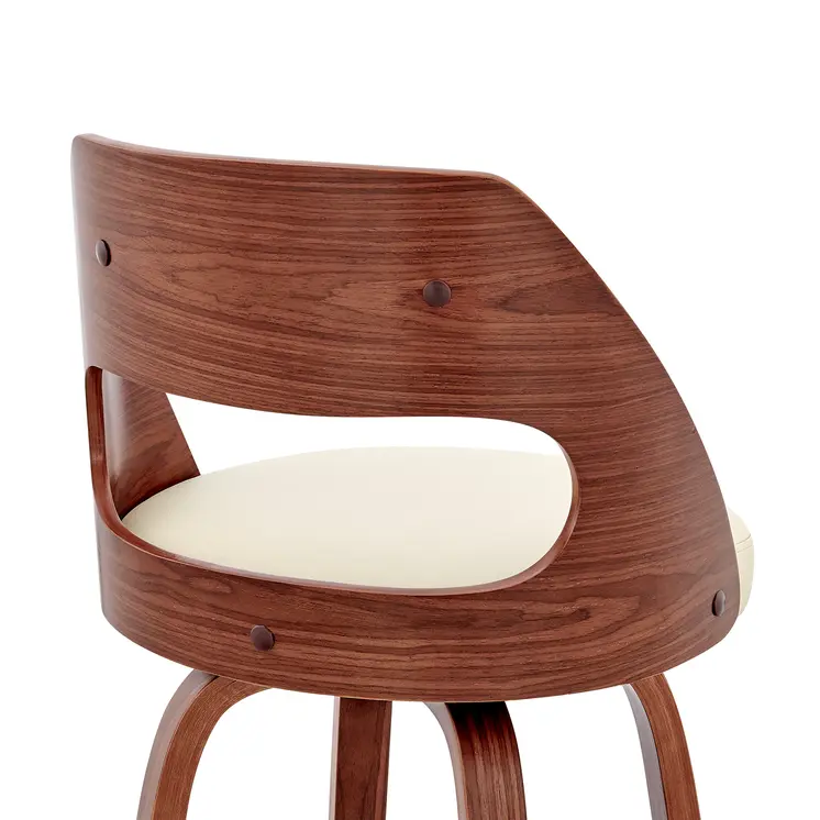 30" Cream and Brown Faux Leather Swivel Bar Chair