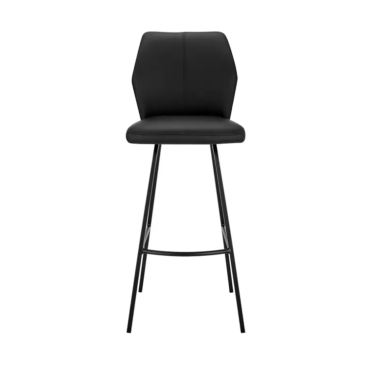 26" Black Faux Leather and Iron Counter Height Bar Chair