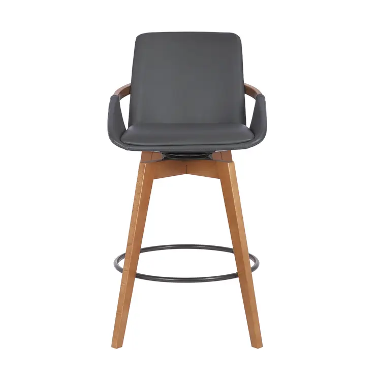 27" Gray And Brown Iron Swivel Counter Height Bar Chair