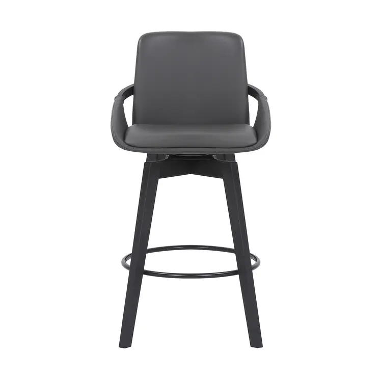 27" Gray and Black Faux Leather Low Back Bar Height Swivel Bar Chair