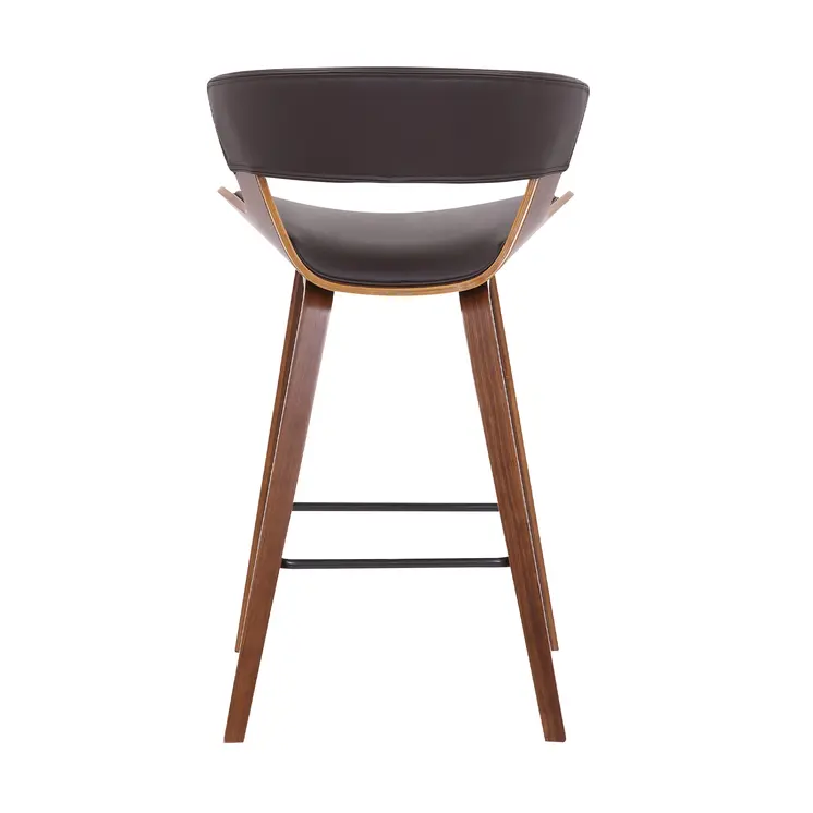 27" Brown Faux Leather and Iron Low Back Counter Height Bar Chair