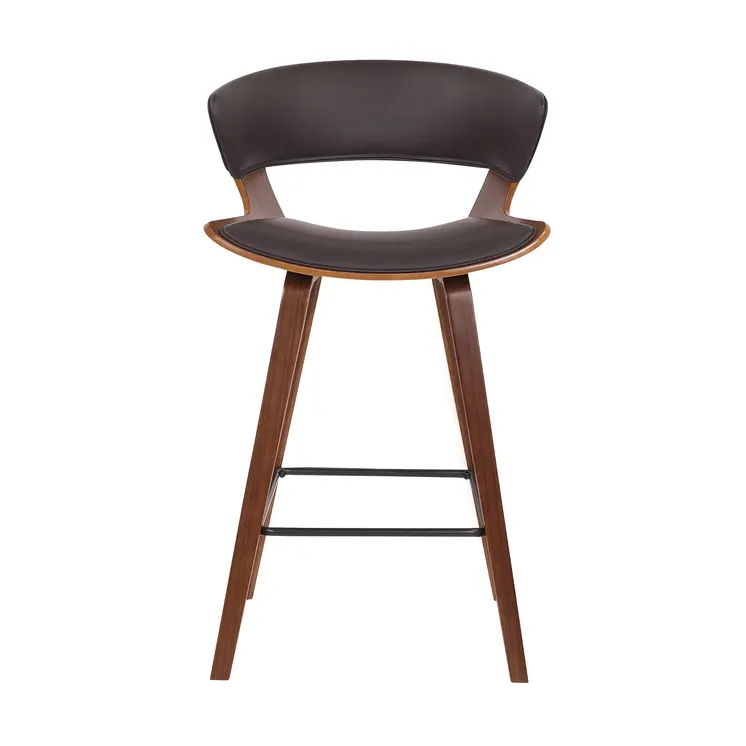 27" Brown Faux Leather and Iron Low Back Counter Height Bar Chair