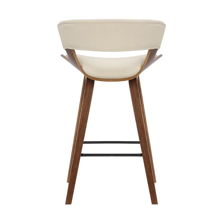 27" Cream And Brown Iron Low Back Counter Height Bar Chair