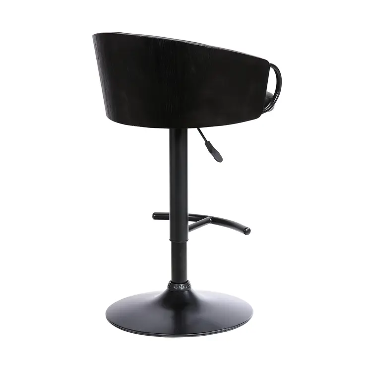 Black Faux Leather and Iron Low Back Adjustable Height Swivel Bar Chair