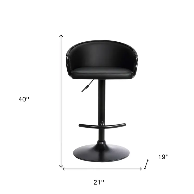 Black Faux Leather and Iron Low Back Adjustable Height Swivel Bar Chair