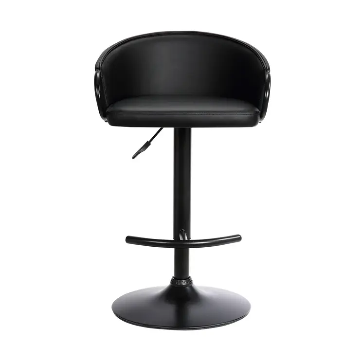Black Faux Leather and Iron Low Back Adjustable Height Swivel Bar Chair