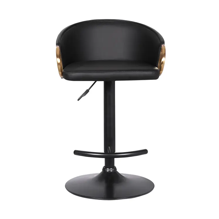 Black Iron Faux Leather and Fabric Low Back Adjustable Height Swivel Bar Chair