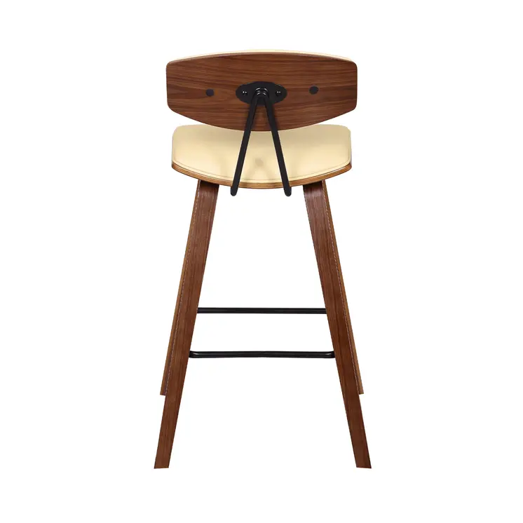 26" Cream and Brown Fabric and Iron Low Back Counter Height Bar Chair