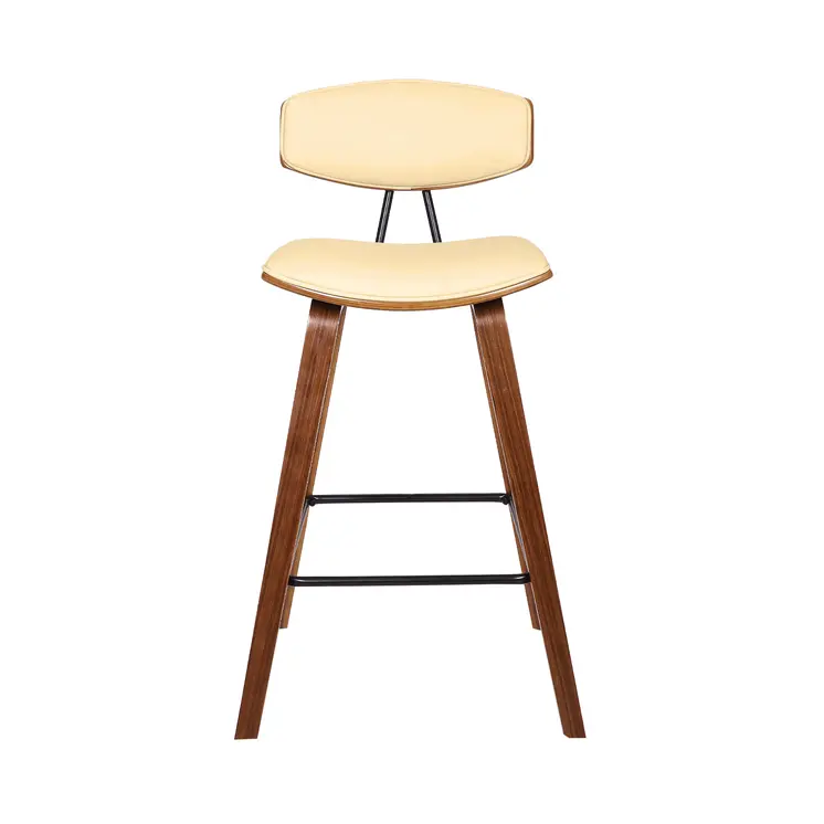 26" Cream and Brown Fabric and Iron Low Back Counter Height Bar Chair