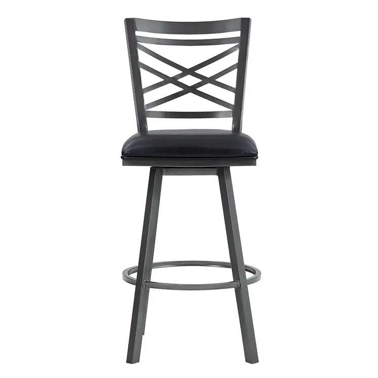 30" Black Faux Leather and Iron Bar Height Swivel Bar Chair