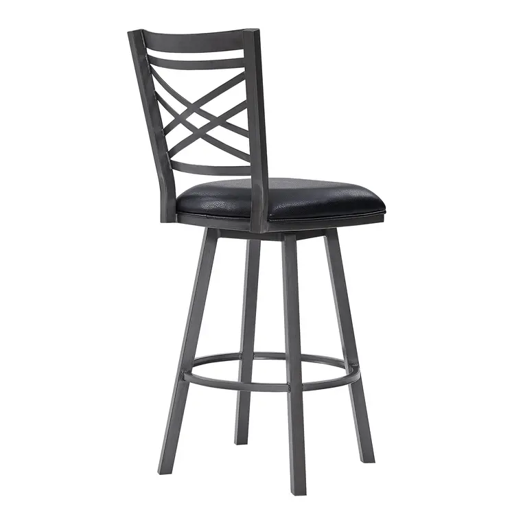 30" Black Faux Leather and Iron Bar Height Swivel Bar Chair