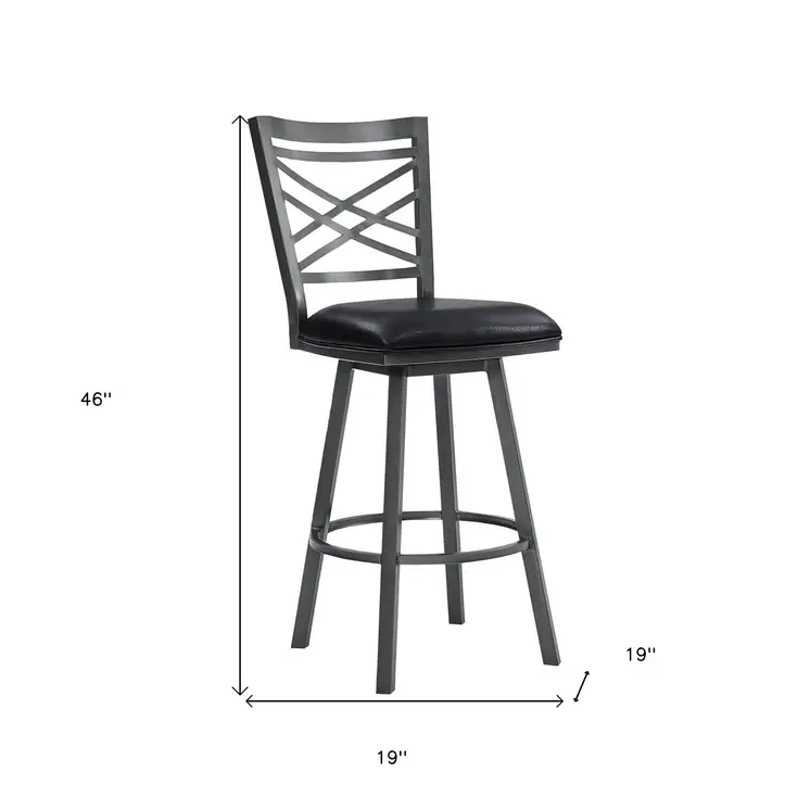 30" Black Faux Leather and Iron Bar Height Swivel Bar Chair