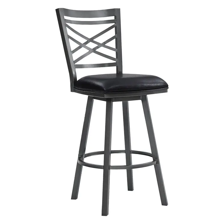 30" Black Faux Leather and Iron Bar Height Swivel Bar Chair