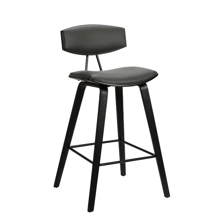 26" Gray and Black Faux Leather and Iron Low Back Counter Height Bar Chair
