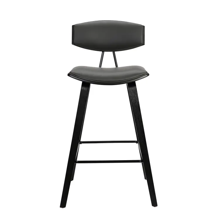 26" Gray and Black Faux Leather and Iron Low Back Counter Height Bar Chair
