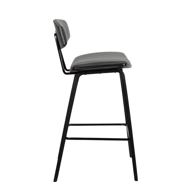 26" Gray and Black Faux Leather and Iron Low Back Counter Height Bar Chair