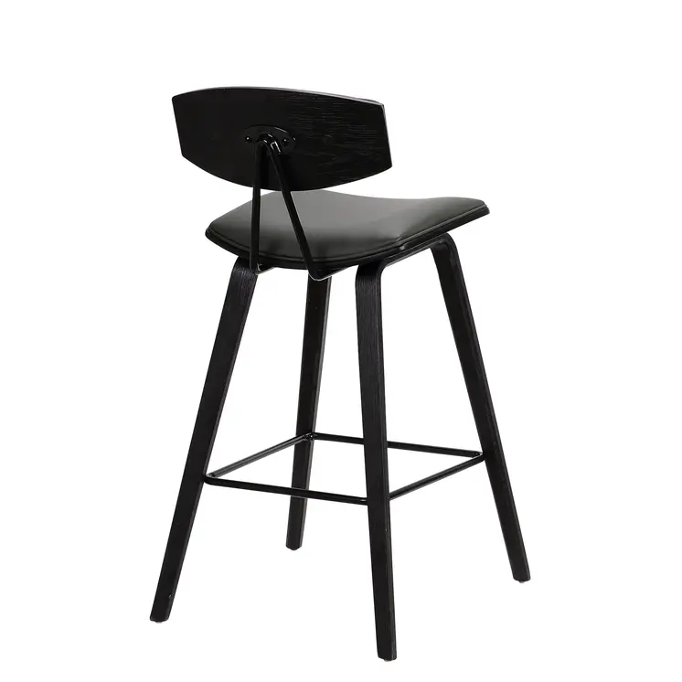 26" Gray and Black Faux Leather and Iron Low Back Counter Height Bar Chair