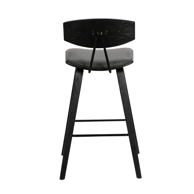 26" Gray and Black Faux Leather and Iron Low Back Counter Height Bar Chair