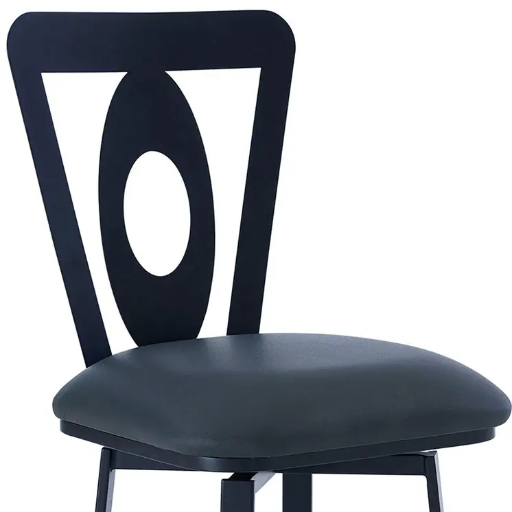 26" Gray And Black Faux Leather And Iron Swivel Counter Height Bar Chair