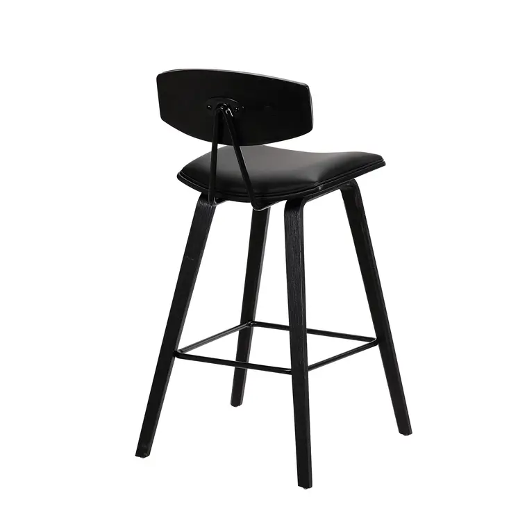 29" Black Faux Leather and Iron Low Back Bar Height Bar Chair