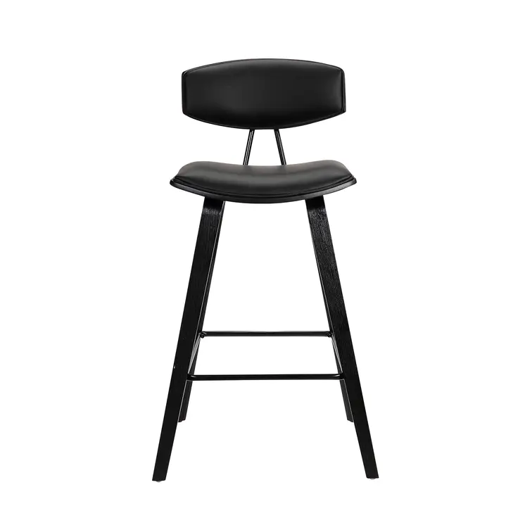 29" Black Faux Leather and Iron Low Back Bar Height Bar Chair