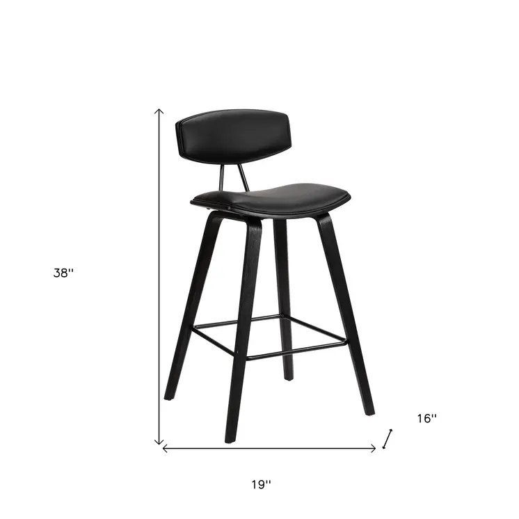 29" Black Faux Leather and Iron Low Back Bar Height Bar Chair