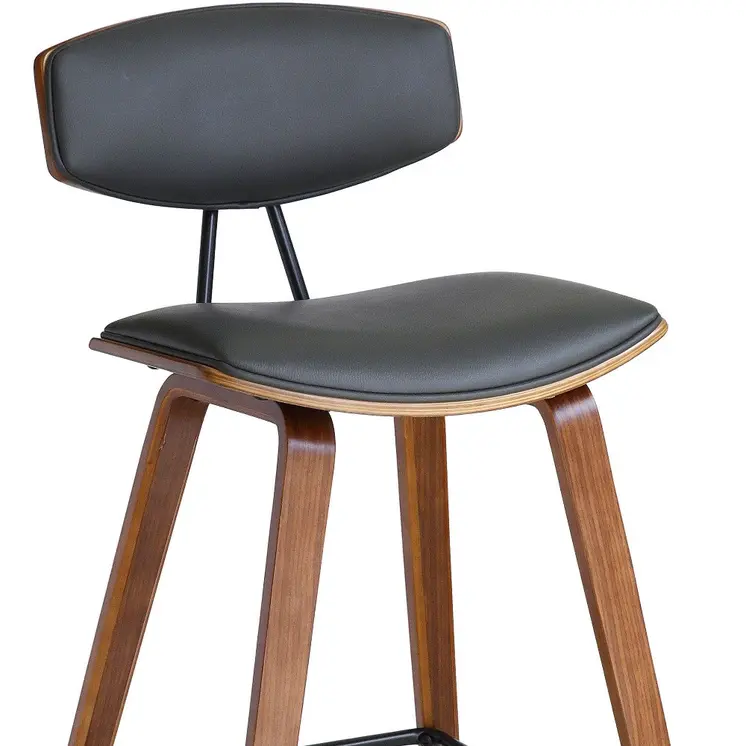 29" Gray and Brown Faux Leather and Iron Low Back Bar Height Bar Chair