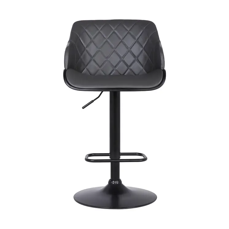 Gray and Black Faux Leather and Iron Low Back Adjustable Height Swivel Bar Chair