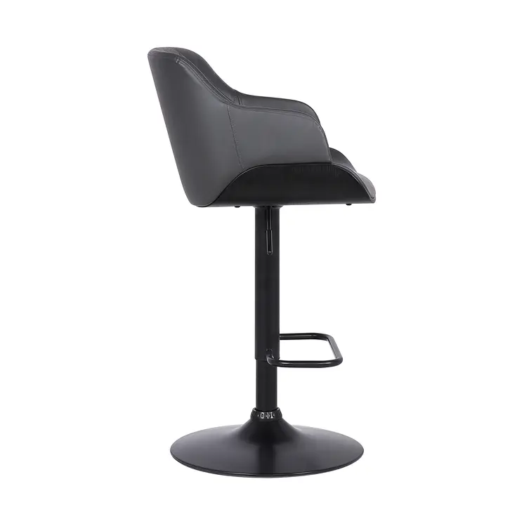 Gray and Black Faux Leather and Iron Low Back Adjustable Height Swivel Bar Chair