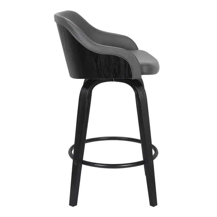 26" Gray And Black Iron Swivel Low Back Counter Height Bar Chair