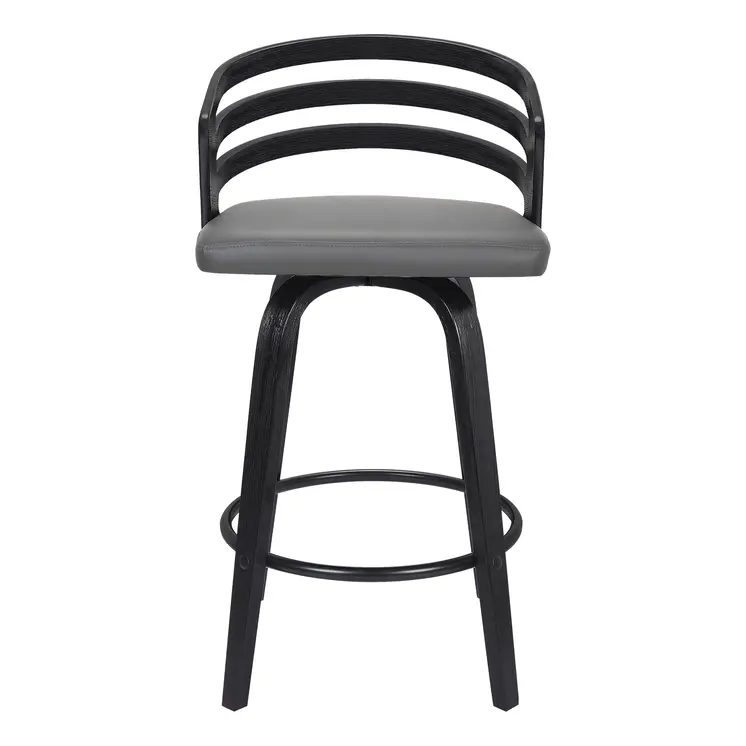 26" Gray and Black Fabric and Iron Low Back Counter Height Swivel Bar Chair