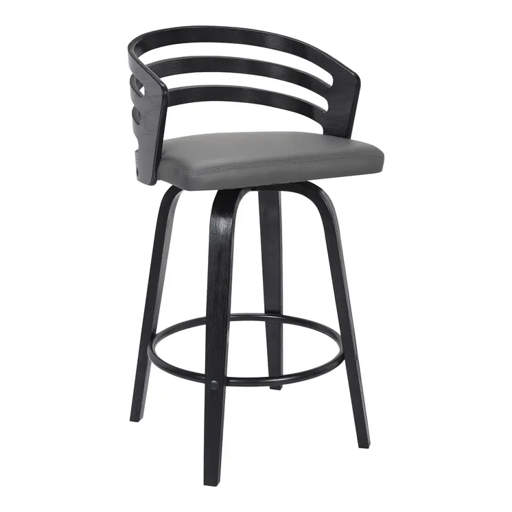 26" Gray and Black Fabric and Iron Low Back Counter Height Swivel Bar Chair