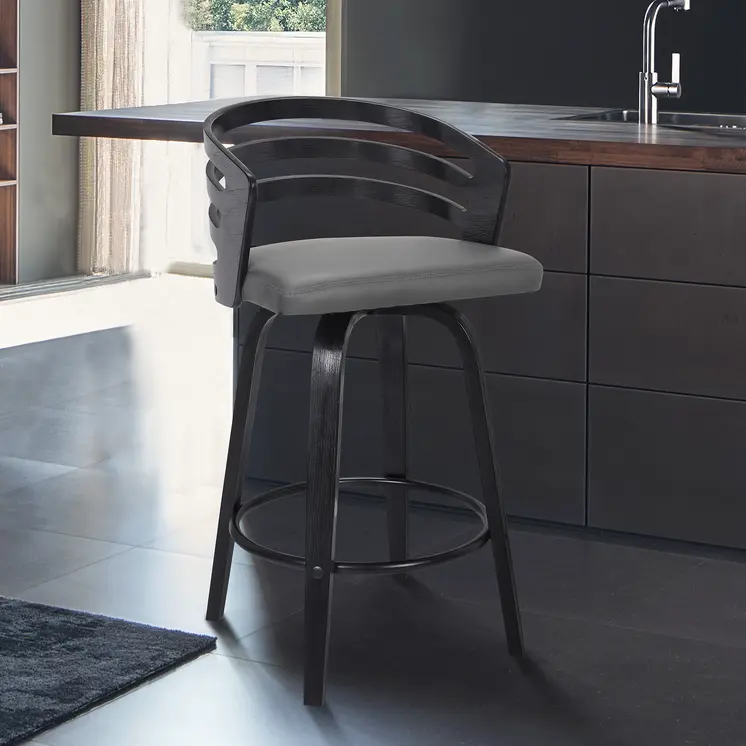 26" Gray and Black Fabric and Iron Low Back Counter Height Swivel Bar Chair