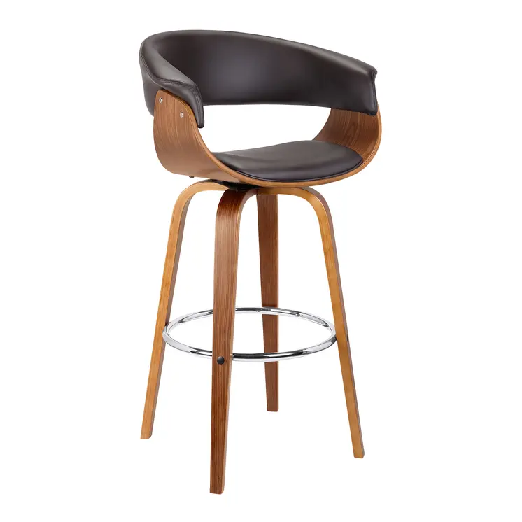 27" Brown Faux Leather And Iron Swivel Low Back Counter Height Bar Chair