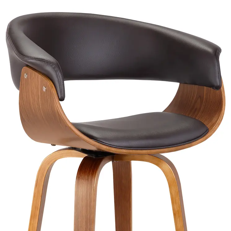 27" Brown Faux Leather And Iron Swivel Low Back Counter Height Bar Chair
