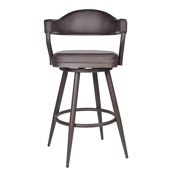 26" Brown Faux Leather and Iron Counter Height Swivel Bar Chair