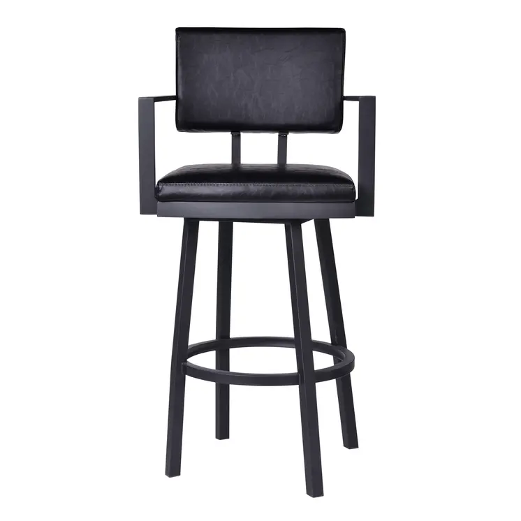 26" Black Faux Leather and Iron Counter Height Swivel Bar Chair