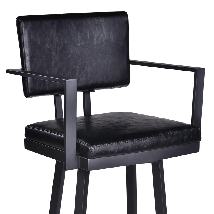 26" Black Faux Leather and Iron Counter Height Swivel Bar Chair
